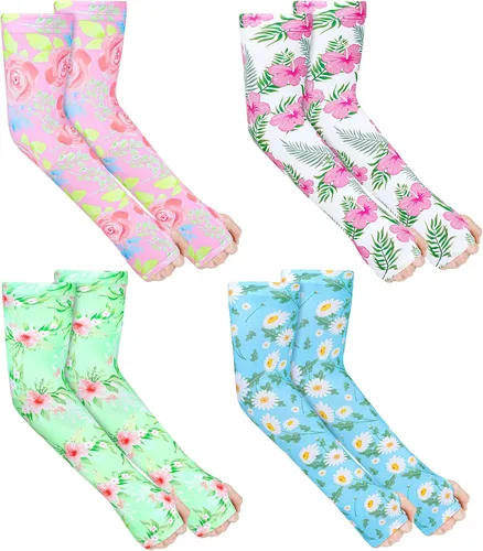 4 pares de mangas de jardinería antideslizantes para el brazo con agujero para el pulgar, manga solar, mangas refrescantes para los brazos para