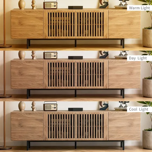 Miniatura 6 de Soporte de TV moderno de mediados de siglo de 70.87 pulgadas, centro de entretenimiento con 4 gabinetes de almacenamiento, mesa consola multimedia