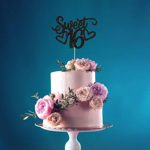 Miniatura 6 de Gyufise 1 Pieza Dulce Adolescente 16 Decoración para Pastel con Purpurina Palillo de Pastel de 16 Cumpleaños para Brindis por 16 Años de Edad