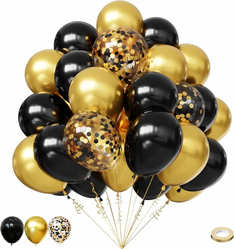Miniatura 15 de Lukiituke 75 globos, negro, rojo y dorado (12 y 5 pulgadas), decoraciones de fiesta temática de casino, Año Nuevo, graduación, boda, cumpleaños