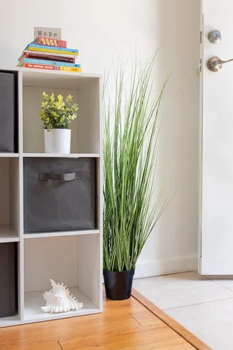 Miniatura 4 de Plantas de césped artificial de PVC con maceta de plástico negro, 47 pulgadas de alto, juego de 2 plantas en maceta para el hogar, oficina, jardín