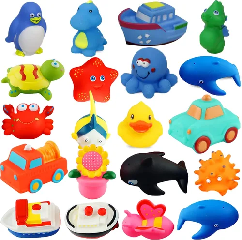 Dimple Juego de 20 juguetes de baño flotantes, animales marinos, juguetes para niños y niñas, varios amigos de animales marinos, aprieta para
