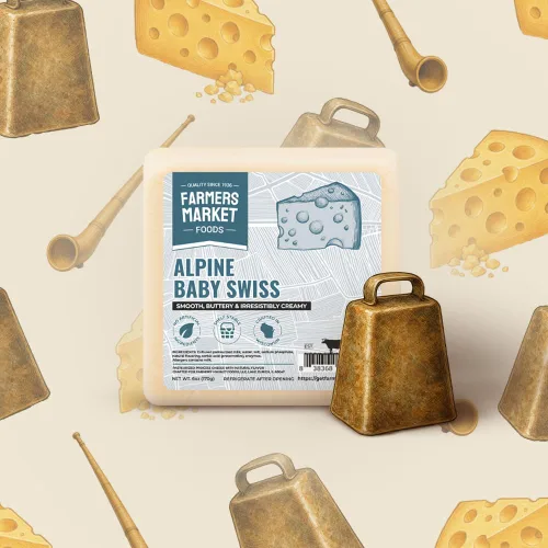 Miniatura 3 de Farmers Market, sin gluten, keto, paleo, bajo en sodio, cero azúcar, juegos de regalo de queso Wisconsin, 1 paquete, Alpine Baby Swiss