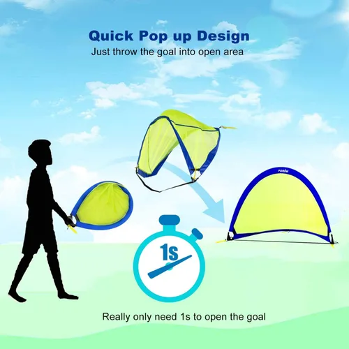 Miniatura 5 de Poray Soccer Goal for Kid Easy-up Set of Two Portable Soccer Net 210D Oxford with 8 Field Marker Cones Extra Stakes Fun for Backyard and Soccer Azul