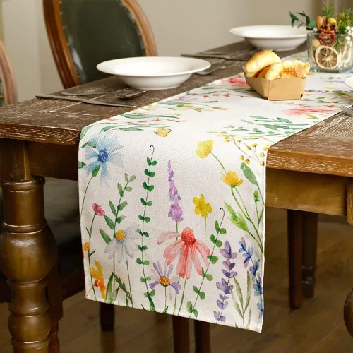 Miniatura 3 de GEEORY Camino de mesa de primavera de 13 x 72 pulgadas, acuarela floral de flores silvestres con mariposa, decoración de mesa rústica de granja
