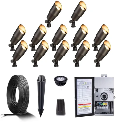 Miniatura 42 de Gardenreet Foco LED para exteriores, latón fundido a presión de 12 V con iluminación hacia arriba, impermeable, luces de paisaje de bajo voltaje
