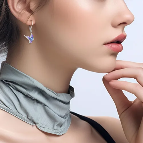 Miniatura 305 de Aretes colgantes de plata de ley con diseño de árbol de la vida, flor, abeja, animales, gato, colibrí, piedra lunar, turquesa, aretes con cierre
