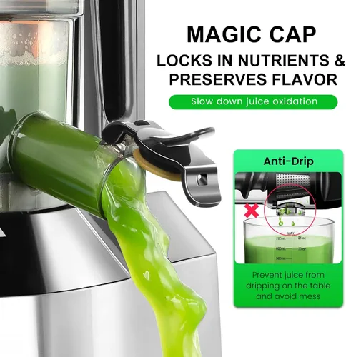 Miniatura 4 de Ventray Exprimidor de prensa en frío, 3 pulgadas de ancho máquina exprimidora de masticación lenta para frutas y verduras enteras, motor potente