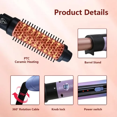 Miniatura 3 de Rizador de pelo 6 en 1 con cepillo rizador de calor instantáneo, rizador de pelo largo, rizador de pelo largo, 6 barriles de cerámica Oro rosa