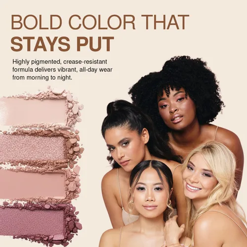 Miniatura 6 de Palladio Cuartetos de Sombras de Ojos, Mate Aterciopelado Pigmentado Difuminable, Acabados Metálicos y Brillantes, Fórmula Cremosa, Paleta de Gossip