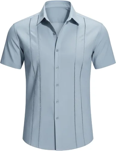 Miniatura 6 de Camisa elegante para hombre - Camisa de playa de lino transpirable de manga corta con botones