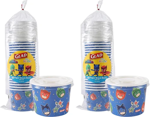 Miniatura 6 de Glad Cuencos de papel para aperitivos con tapas para niños, diseño espacial, resistentes, desechables para microondas con tapas para sopa o helado