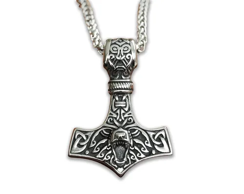 Miniatura 15 de Viking Thors Hammer Necklace Pendant - Vegvisir Aegishjalmur Helm of Awe Raven Huginn Muninn Pendant Necklace Amulet Talisman - Thor Necklace