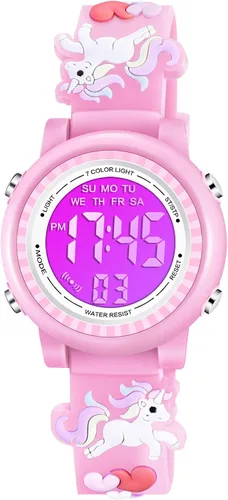 Venhoo Kids Watches 3D Cartoon Waterproof 7 Color Lights Toddler Wrist Digital Watch with Alarm Stopwatch for 3-10 Year Girls Little Child