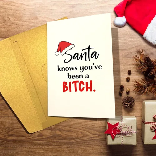 Miniatura 5 de Tarjeta de Navidad divertida para ella, tarjeta de Navidad sarcástica para la hermana mejor amiga, tarjeta de fiesta para mujer dama, Papá Noel sabe