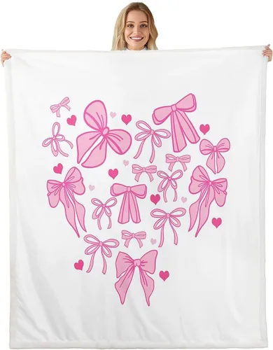 Miniatura 8 de Manta de vellón de ballet para niña, manta de ensueño con lazo rosa de princesa bailarina para sofá de adultos, manta suave kawaii a rayas círculos