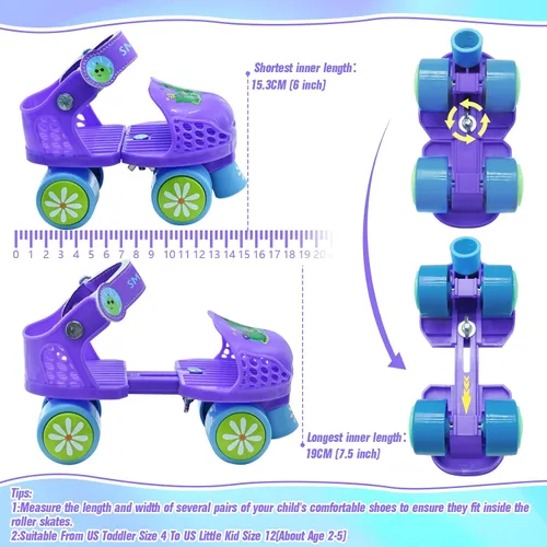 Miniatura 5 de Patines de cuatro ruedas ajustables para niños y niñas de 2 a 6 años - Patines cómodos y seguros para interiores y exteriores, principiantes