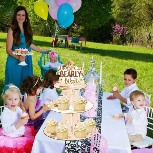 Miniatura 6 de umoni We Can Bearly Wait - Soporte para cupcakes de oso para baby shower, 3 niveles con tema de oso, soporte para cupcakes We Can Bearly Wait