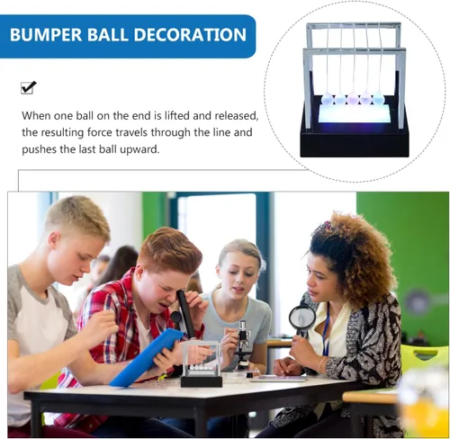 Miniatura 8 de SEWACC Newton's Cradle Balance - Bolas de péndulo para decoración de oficina con base negra, escritorio con luz LED, bolas cinéticas oscilantes