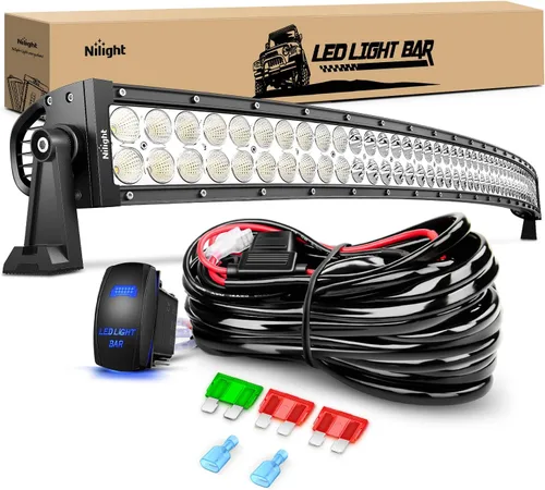 Miniatura 11 de Nilight - Barra de luz LED curva de 42 pulgadas/240 W/12 V, haz focalizado/de inundación todoterreno, interruptor encendido/apagado de 5 pines, kit