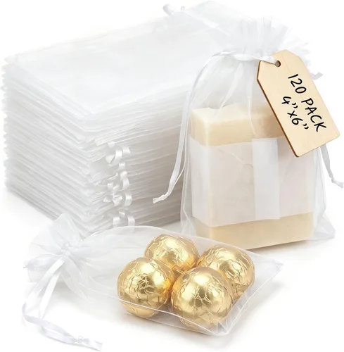 Miniatura 10 de VGOODALL 120 bolsas de regalo de organza negra, bolsas de regalo de malla de caramelo, bolsas de joyería para Navidad, suministros de fiesta de boda