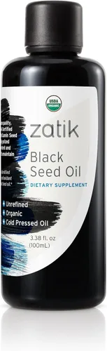 Zatik Naturals - Aceite de semilla de comino negro, sin refinar, orgánico USDA, prensado en frío, mayor EFA, refuerzo inmunológico natural y