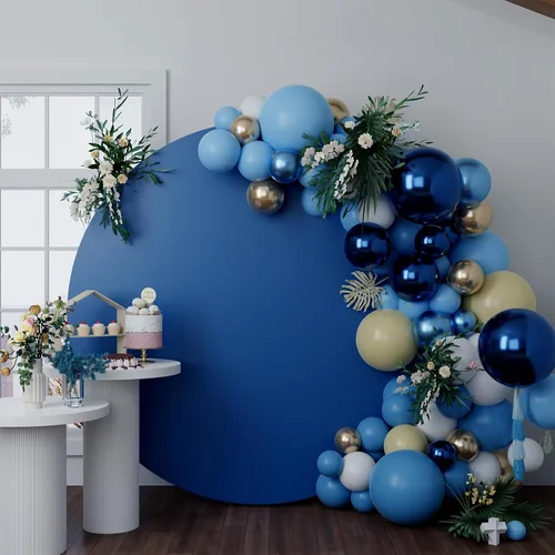 Miniatura 7 de HELAKU Telón de fondo redondo - círculo azul rey de 7.2 x 7.2 pies para fiesta de cumpleaños, baby shower, decoración de boda Azul real