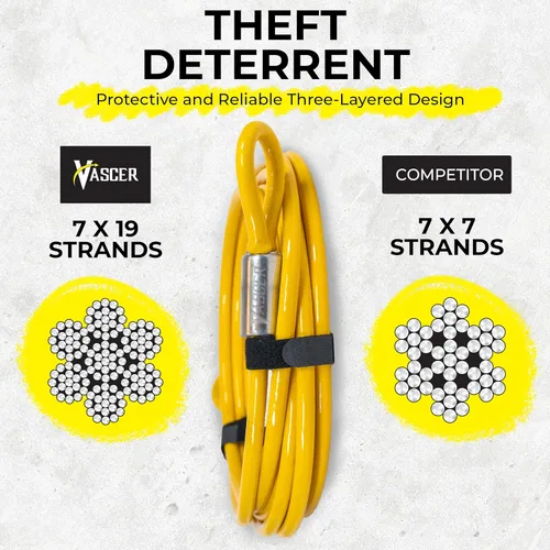 Miniatura 6 de Vascer Cable de seguridad antirrobo de acero galvanizado trenzado de alta resistencia comercial con extremos en bucle.