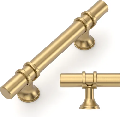 Miniatura 11 de Amerdeco ZH0050 - Paquete de 10 pomos de bronce champán para gabinetes, barra en T de 2 pulgadas, manijas de gabinete de cocina, manijas