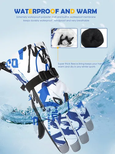 Miniatura 2 de Azue Guantes de invierno para mujer, guantes de nieve para niños y niñas, guantes de esquí con bolsillo con cremallera, resistentes al viento
