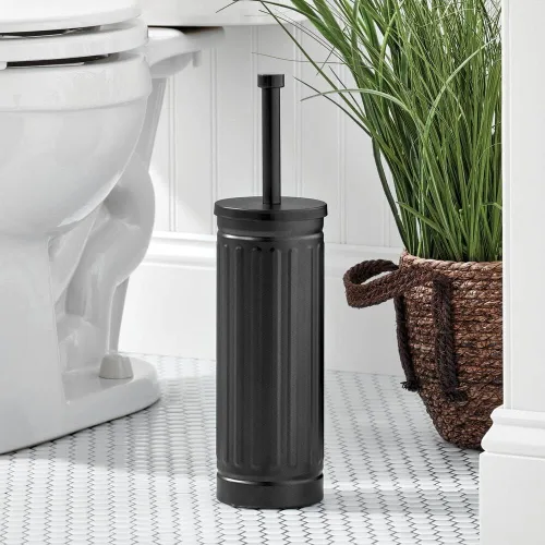 Miniatura 4 de mDesign Cepillo de inodoro compacto de metal, cubo de basura rectangular, cubo de basura/cubo de reciclaje combinado para limpieza y almacenamiento