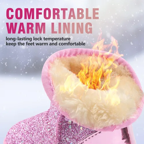 Miniatura 4 de Botas de nieve Elcssuy para niñas, para niñas y niños, cálidas, con lentejuelas de invierno, cómodas, lindas botas de nieve con purpurina al aire