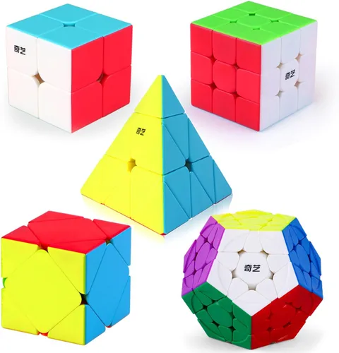 Miniatura 10 de Roxenda Juego de cubos de velocidad, [5 unidades] Paquete de cubos mágicos de 2 x 2, 3 x 3 pulgadas, cubo megaminx y cubo piramidal, colección