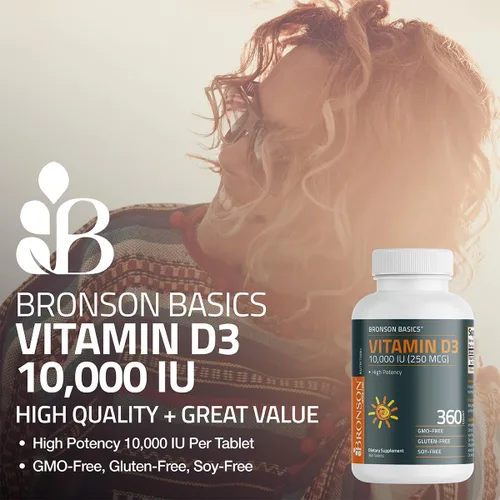 Miniatura 3 de Bronson Vitamina D3 10,000 UI (250 MCG) para función muscular saludable y apoyo inmunológico, sin OGM, 180 tabletas