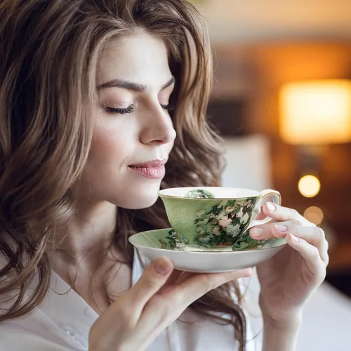 Miniatura 6 de Juego de 2 Tazas de Té Florales con Platillos, Porcelana de Hueso de 7 oz, Tazas de Té Británicas, Taza de Café de Porcelana para Té de Rosa