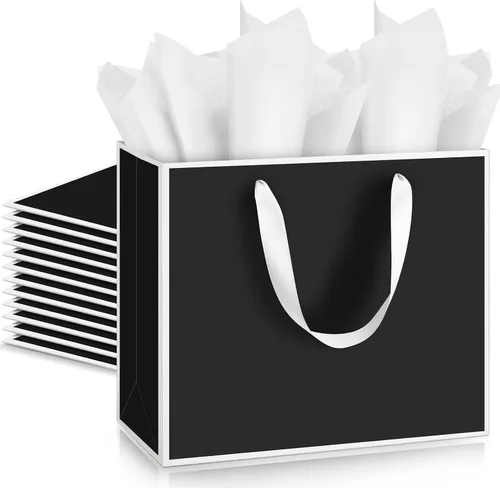 Miniatura 10 de ReliThick Paquete de 12 bolsas de regalo de papel metálico con asas y papel de seda de 11.8 x 10 x 4 pulgadas, bolsa de agradecimiento para Azul