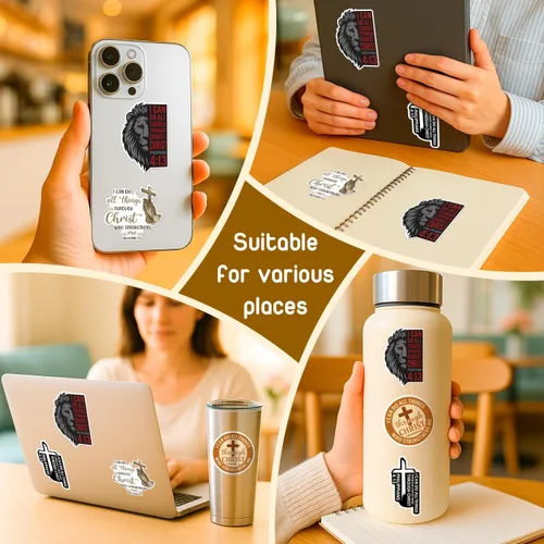 Miniatura 5 de (4 piezas) Calcomanías cristianas – Calcomanías de vinilo impermeables con versículo de la Biblia para laptop, botella de agua, automóvil