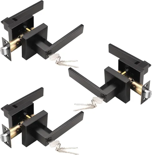 Miniatura 7 de KNOBWELL Paquete de 2 palancas cuadradas de privacidad con cerraduras (sin llaves), manija de puerta de privacidad negra, para dormitorio y baño