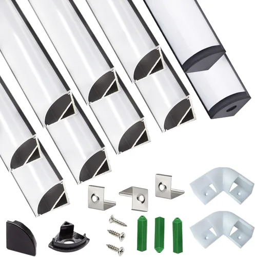 THMOOTHER Tira LED con forma de V de 6.56 pies, resistente a los rayos UV, difusor de canal negro, paquete de 10 perfiles de aluminio con cubierta