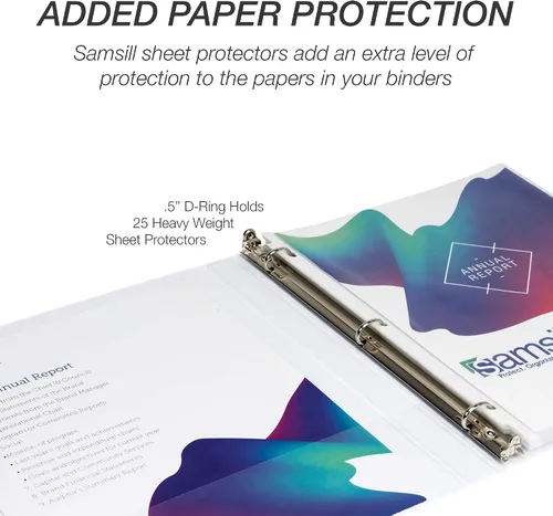 Miniatura 7 de Samsill - Carpeta duradera de 5 pulgadas, fabricada en los Estados Unidos, con anillos en D, transparente y personalizable, color blanco