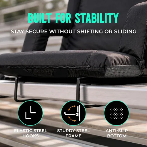 Miniatura 5 de Overmont Asiento de Estadio con Soporte para la Espalda - Cojín Acolchado de 2.8'' Reclinable de 6 Posiciones Asiento de Gradería con Ganchos Dobles