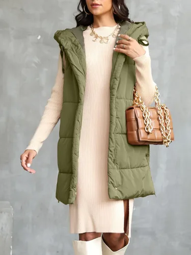 Miniatura 5 de Danedvi Chaleco de invierno con capucha para mujer, con cremallera lateral, casual, sin mangas, abrigo largo