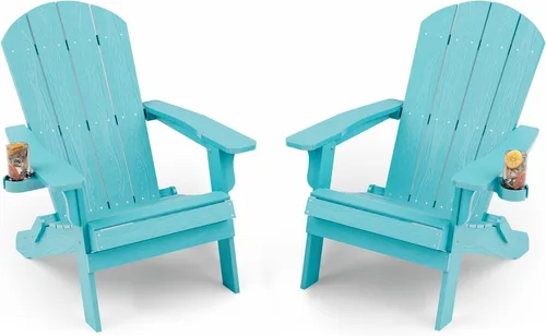 Miniatura 22 de YEFU Silla Adirondack, silla Adirondack de plástico de gran tamaño, sillas plegables para exteriores con soporte para tazas, silla de césped