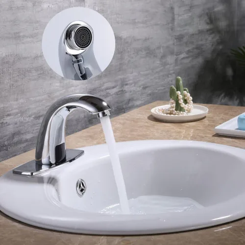Miniatura 3 de Grifo de lavabo de baño sin contacto Charmingwater, llave con sensor automático de movimiento, con placa de cubierta de agujero, cromado Cromo