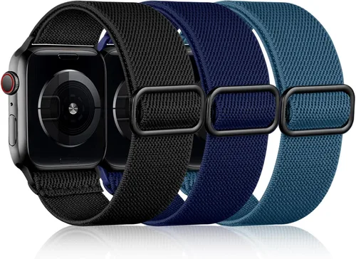 Miniatura 27 de DaQin Paquete de 3 correas elásticas Solo Loop compatibles con Apple Watch de 1.654 pulgadas, 1.614 pulgadas, 1.575 pulgadas, 1.496 pulgadas, Boho