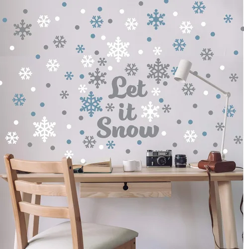 Miniatura 6 de Paper Riot Co. Let It Snow Copos de nieve calcomanías de pared de Navidad para vacaciones, adhesivo extraíble para aula, habitación de niños