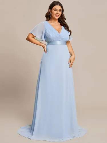 Miniatura 131 de Ever-Pretty Vestido formal para mujer, Navidad, Año Nuevo, cuello en V, gasa, talla grande, largo hasta el suelo, vestido de dama de honor