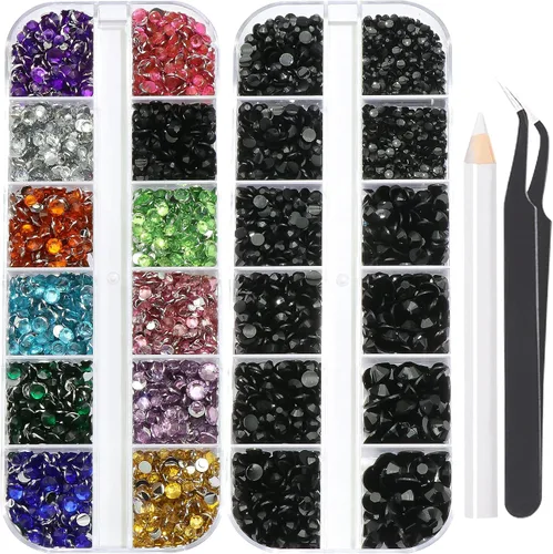 Miniatura 26 de 3520 diamantes de imitación de uñas color dorado champán para uñas, multiformas con parte trasera plana, diamantes de imitación redondos