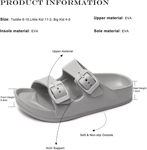 Miniatura 6 de FUNKYMONKEY Sandalias planas unisex de EVA ajustables con doble hebilla para niños y niñas