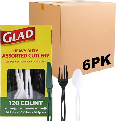 Miniatura 8 de Glad Cubiertos de plástico surtidos de alta calidad, tenedores, cuchillos y cucharas transparentes extra resistentes, juego de 150 piezas